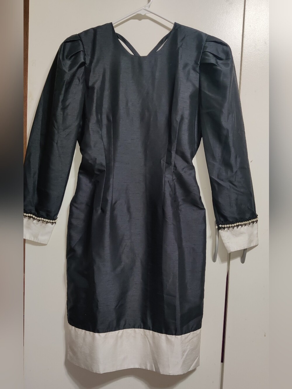 NWOT Black and White Sheath Dress with Puff Sleeves